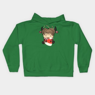 Christmas Highland Cow With Santa Claus Hat Kids Hoodie